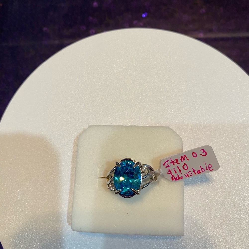 Blue Topaz Ring Genuine Sparkling Blue 12x10mm Item 03
